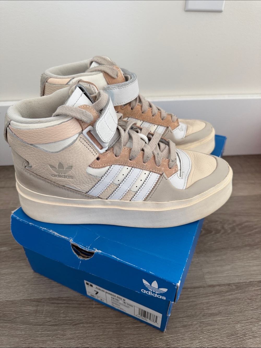 adidas High-Top Sneakers in Cream, White & Tan